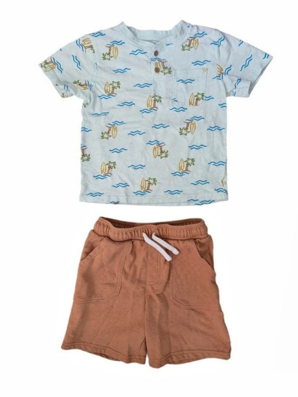 George 5T Vacation Summer Shorts Set Kids Beach Surfing Pal Tree Henley Tee